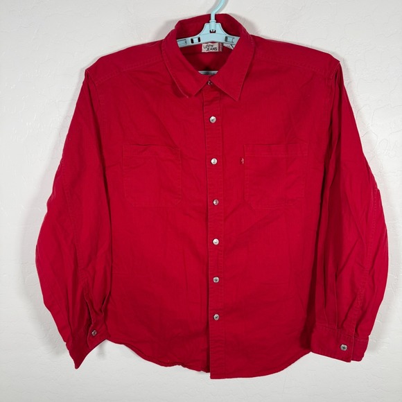 Vintage Levis Shirt Mens XL Red Denim Button Up Long Sleeve Metal Button Work - Picture 1 of 8